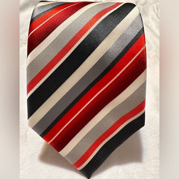 STAFFORD ESSENTIALS Men's Neck Tie, Elegant 
Red/ Black Grey white Strip… - Picture 8 of 13